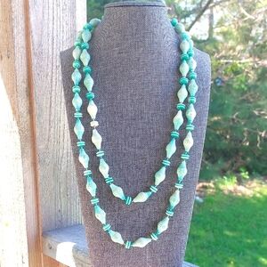 Vintage Mint Green 48" Long Plastic Bead Necklace